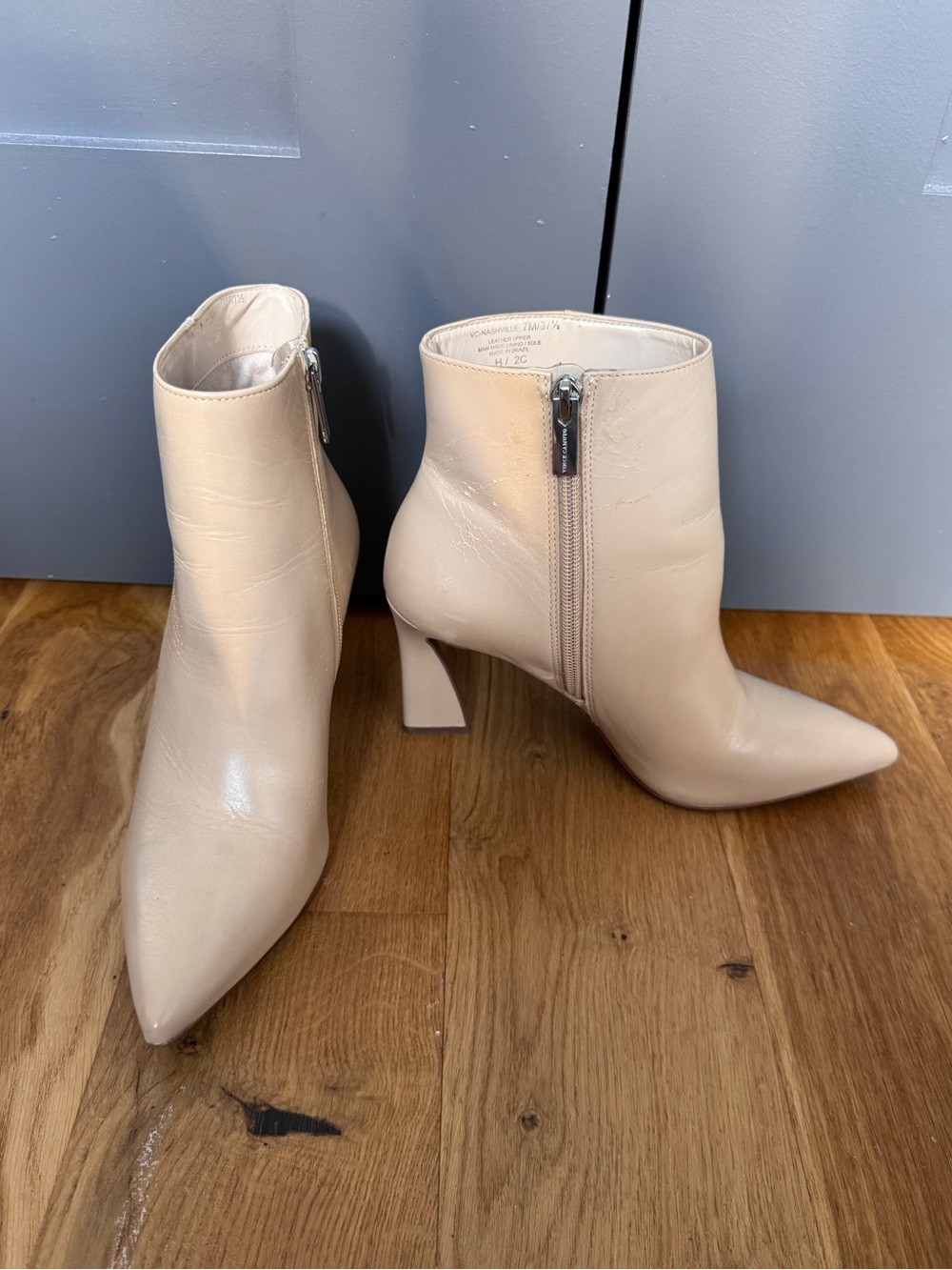 Vince Camuto ecru heeled booties